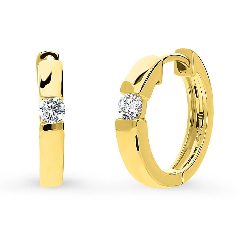 Solitaire CZ Small Hoop Earrings in Sterling Silver 0.6"