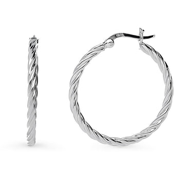 Cable Medium Hoop Earrings in Sterling Silver 1.2"