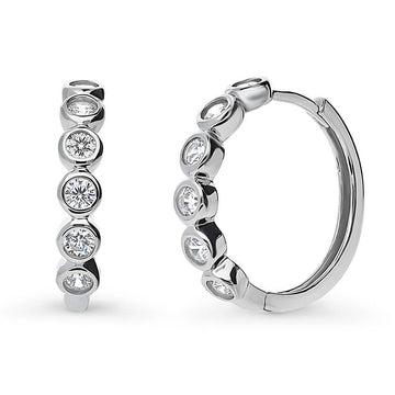 Bubble CZ Medium Hoop Earrings in Sterling Silver 0.75"