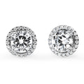 Halo CZ Stud Earrings in Sterling Silver, Rhodium Plated