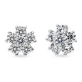 Flower CZ Stud Earrings in Sterling Silver, Rhodium Plated