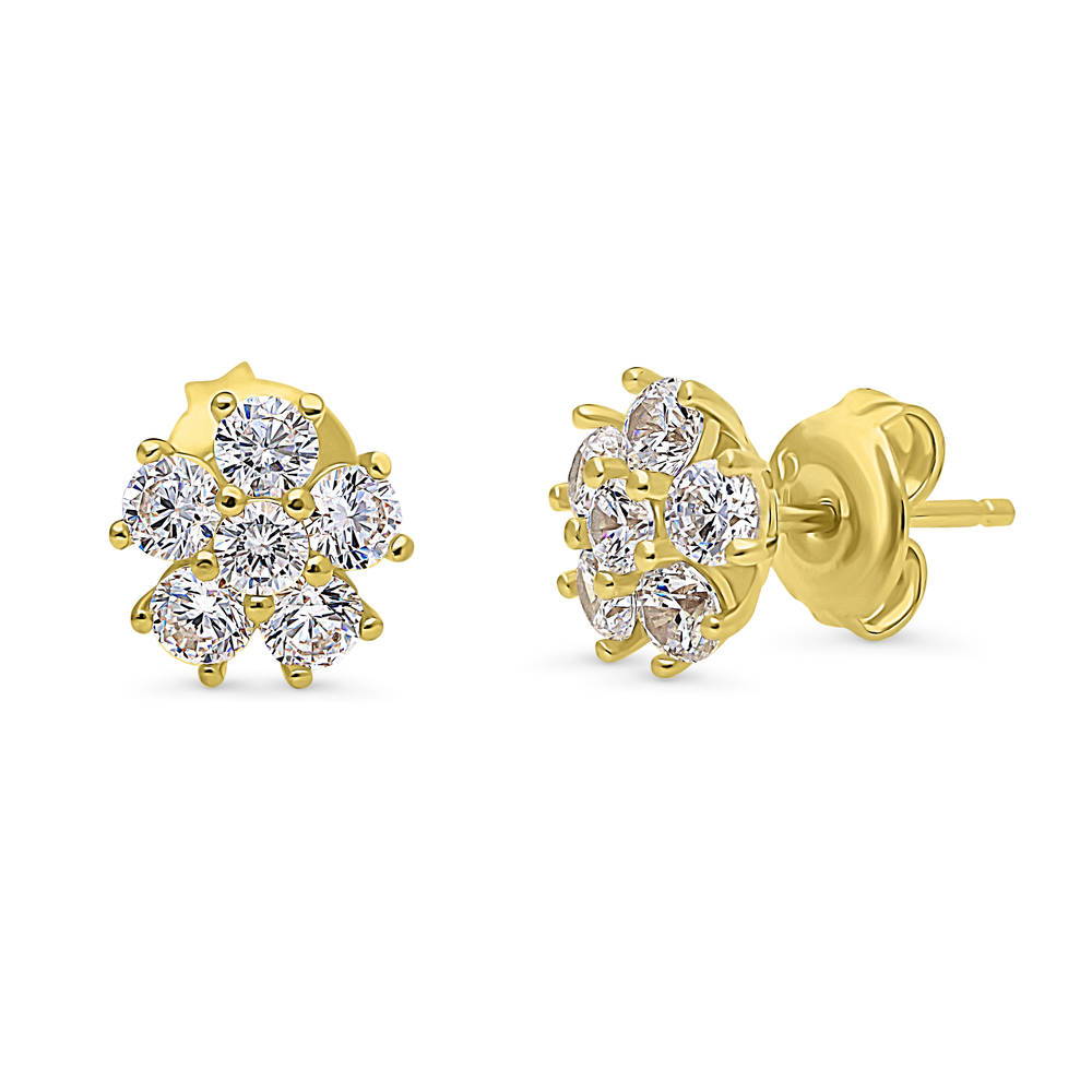 Flower Solitaire CZ Stud Earrings in Sterling Silver, 2 Pairs