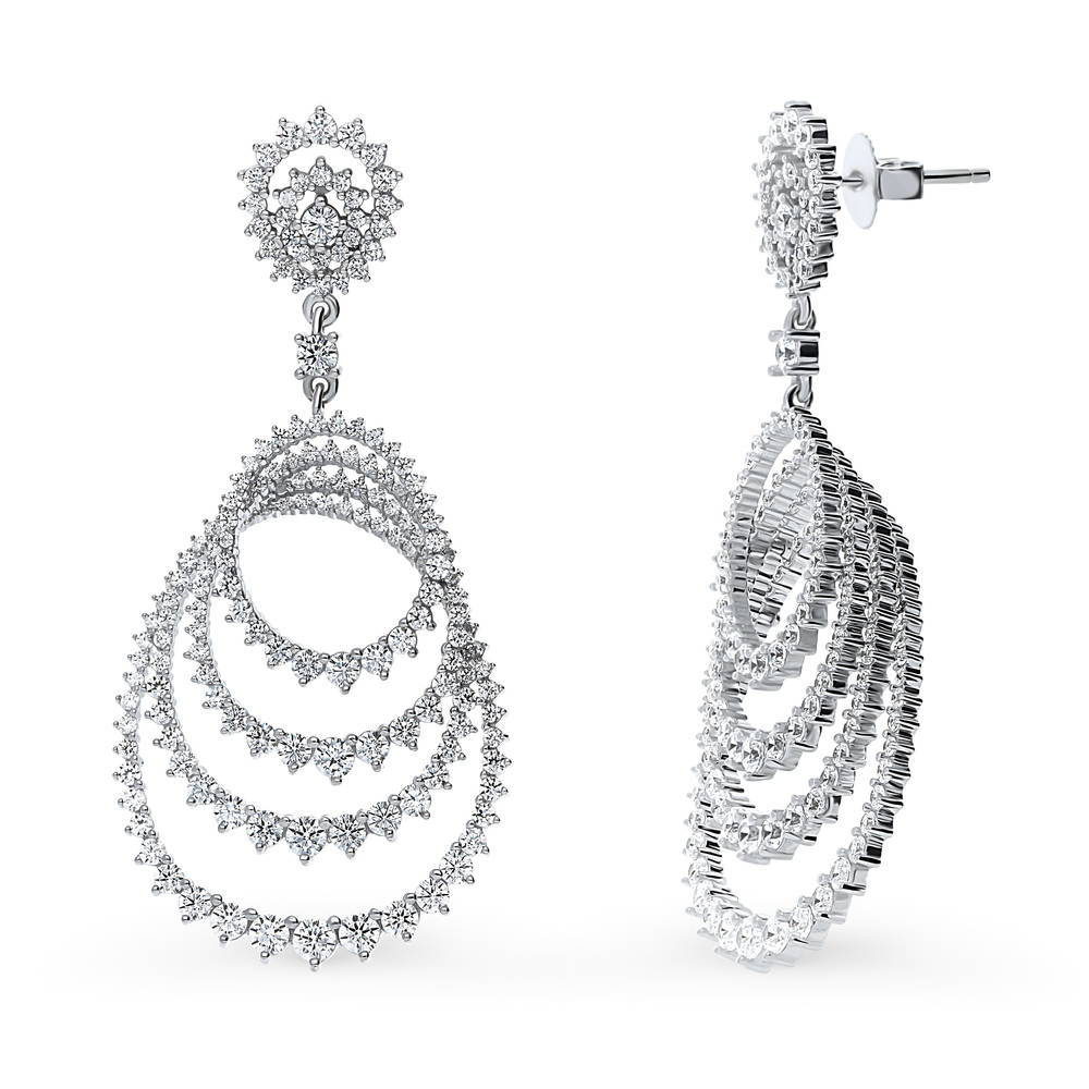 Open Circle Sawtooth CZ Statement Dangle Earrings in Sterling Silver