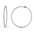 CZ Large Inside-Out Hoop Earrings in Sterling Silver 2.5 inch, Rhodium Plated