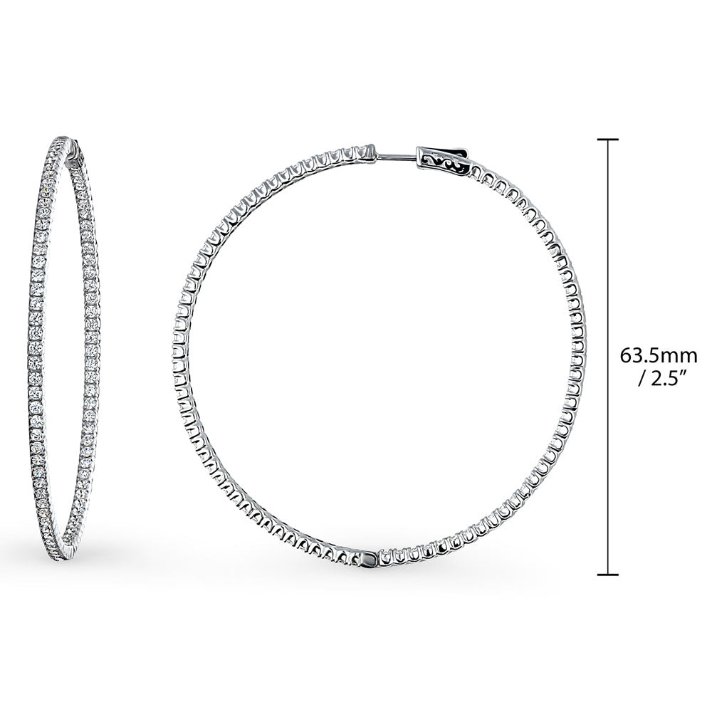 CZ Large Inside-Out Hoop Earrings in Sterling Silver 2.5"