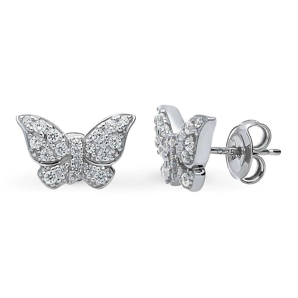 Butterfly CZ Stud Earrings in Sterling Silver