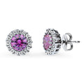 Halo Kaleidoscope CZ Stud Earrings in Sterling Silver, Purple Color