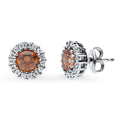 Halo Kaleidoscope CZ Stud Earrings in Sterling Silver, Caramel Color