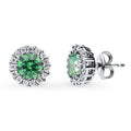 Halo Kaleidoscope CZ Stud Earrings in Sterling Silver, Green Color