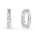 Woven Medium Hoop Earrings in Sterling Silver 0.72 inch, Rhodium Plated