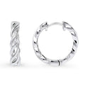 Front view of Woven Medium Hoop Earrings in Sterling Silver 0.72 inch, Rhodium Plated