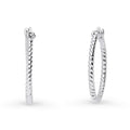 Cable Hoop Earrings in Sterling Silver, 2 Pairs, Rhodium Plated