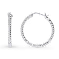 Front view of Cable Hoop Earrings in Sterling Silver, 2 Pairs, Rhodium Plated