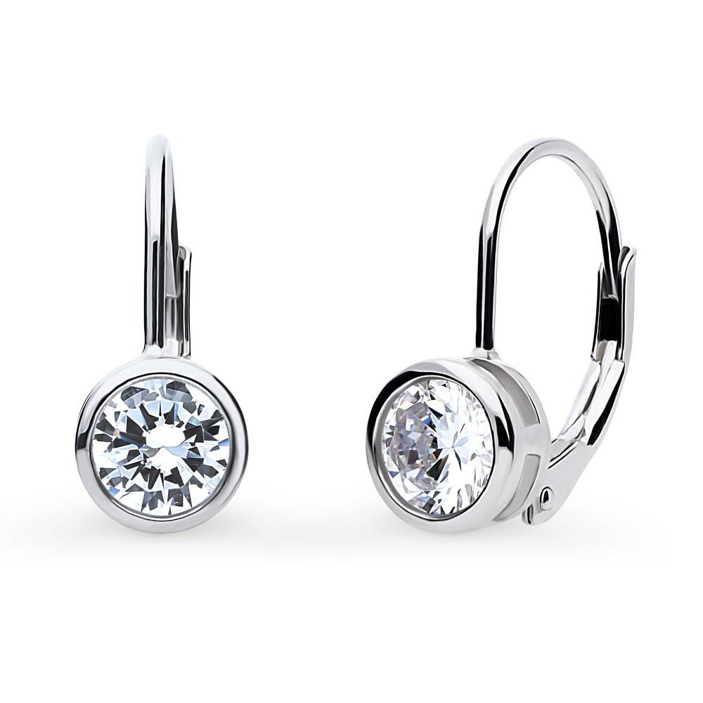 Solitaire 2.4ct Bezel Set Round CZ Earrings in Sterling Silver, 2 Pairs