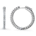 Front view of CZ Medium Inside-Out Hoop Earrings in Sterling Silver 1 inch, Rhodium Plated