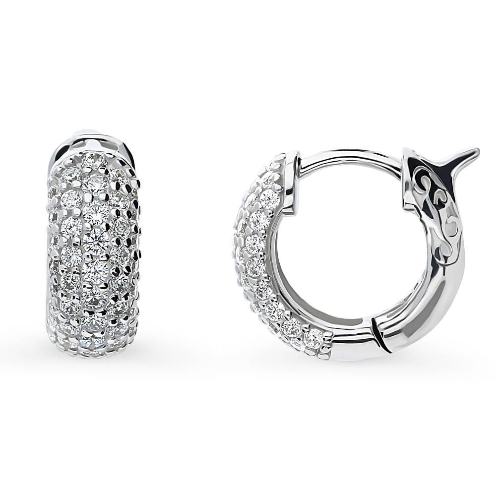 Dome CZ Small Huggie Earrings in Sterling Silver 0.5"