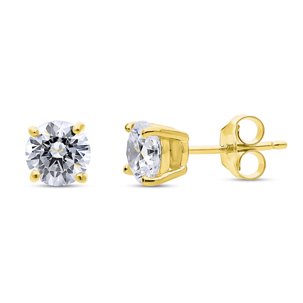 Solitaire 1.6ct Round CZ Stud Earrings in Gold Flashed Sterling Silver