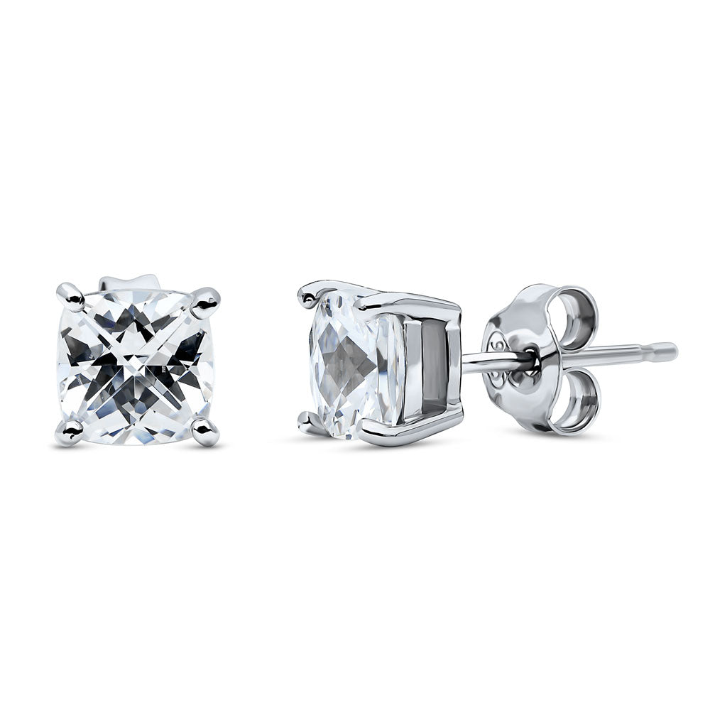 Solitaire Checkerboard Cushion CZ Set in Sterling Silver