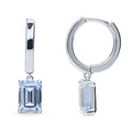 Solitaire Emerald Cut CZ Earrings in Sterling Silver 2ct, Blue Color