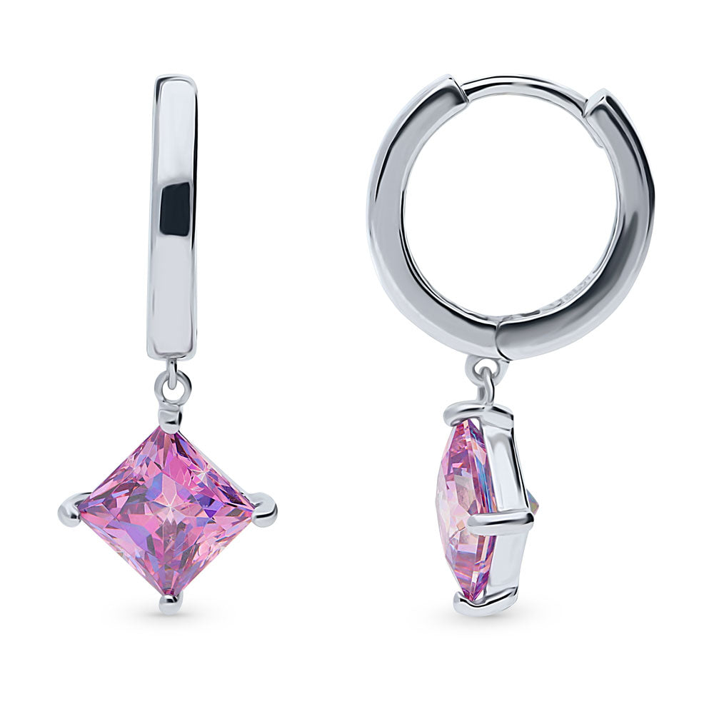 Solitaire Purple Princess CZ Dangle Earrings in Sterling Silver 2.4ct