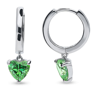 Solitaire Heart Green CZ Dangle Earrings in Sterling Silver 1.4ct