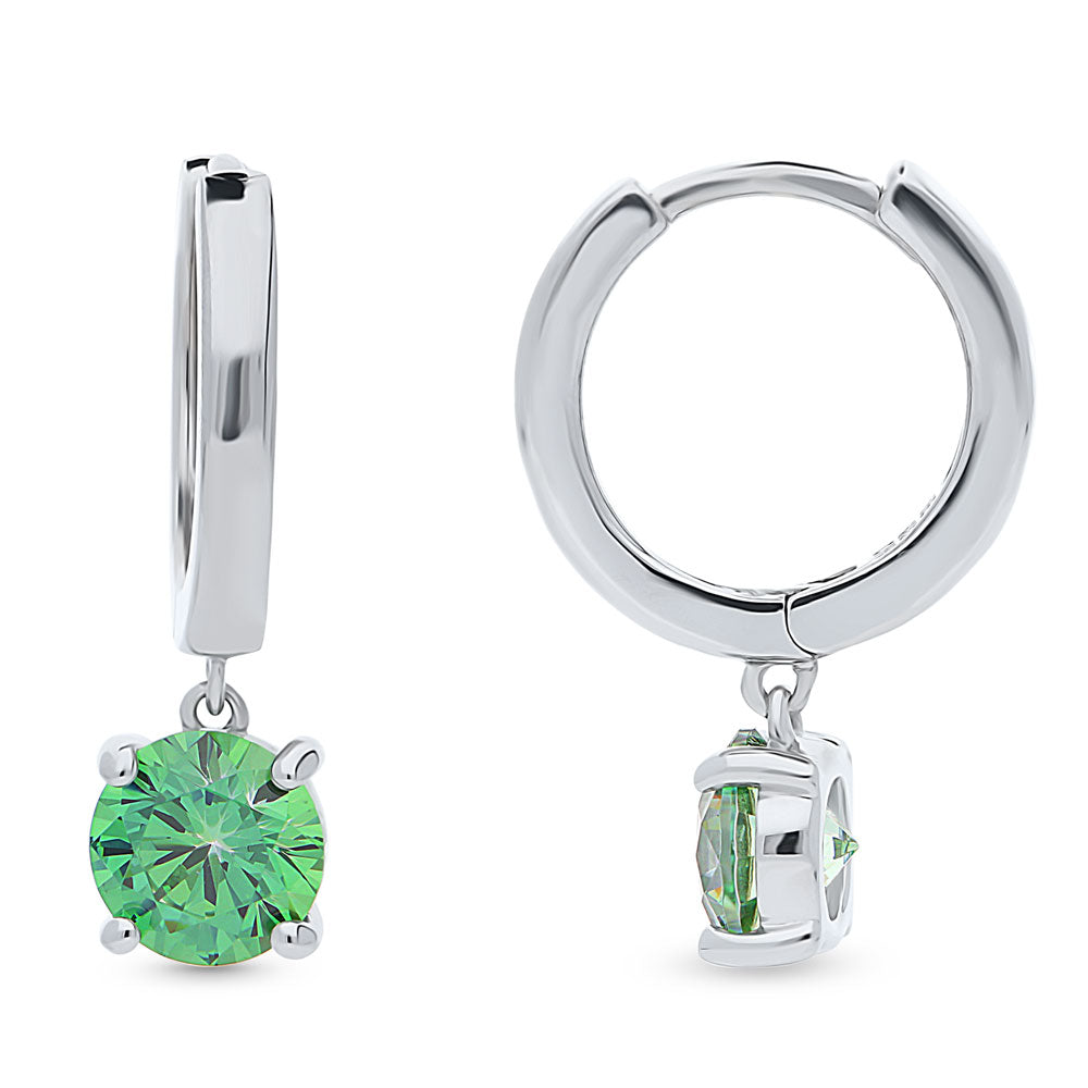 Solitaire Green Round CZ Dangle Earrings in Sterling Silver 1.6ct