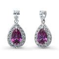 Halo Pear CZ Necklace and Earrings in Sterling Silver, Purple