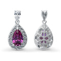 Front view of Halo Pear CZ Necklace and Earrings in Sterling Silver, Purple