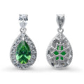 Front view of Halo Pear CZ Necklace and Earrings in Sterling Silver, Green