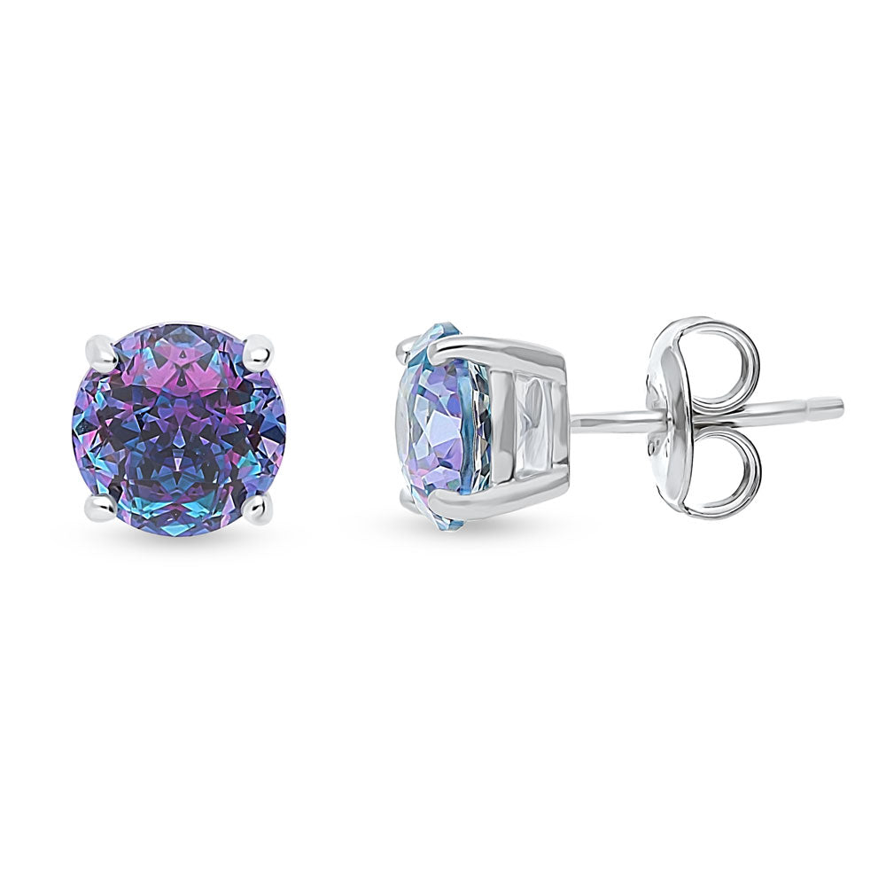 Solitaire Kaleidoscope Round CZ Stud Earrings in Sterling Silver 2.5ct