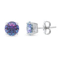 Solitaire Kaleidoscope CZ Stud Earrings in Sterling Silver 2.5ct, Purple Aqua Color