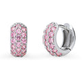 CZ Small Huggie Earrings in Sterling Silver 0.5 inch, Pink Color