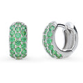 CZ Small Huggie Earrings in Sterling Silver 0.5 inch, Green Color