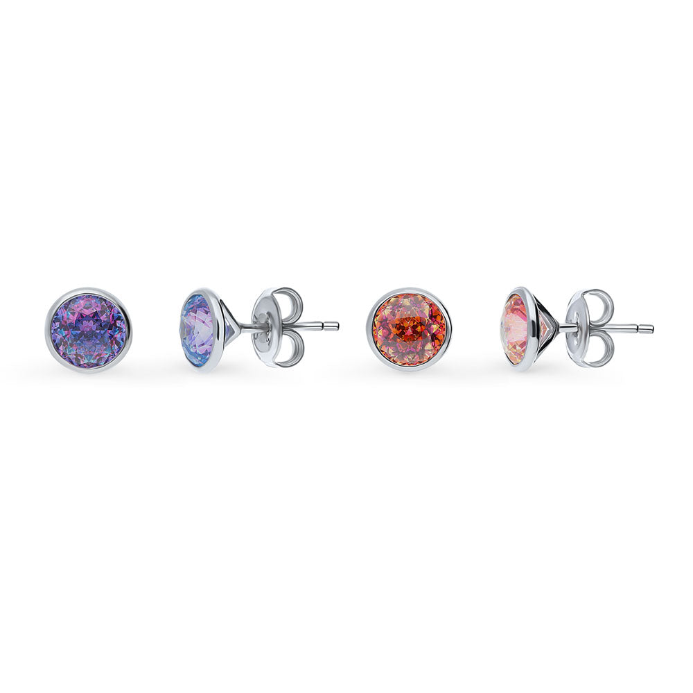 Solitaire Bezel Set Round CZ Stud Earrings in Sterling Silver 1.6ct