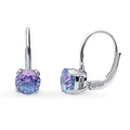 Kaleidoscope Solitaire CZ Leverback Earrings in Sterling Silver, Purple Aqua Color