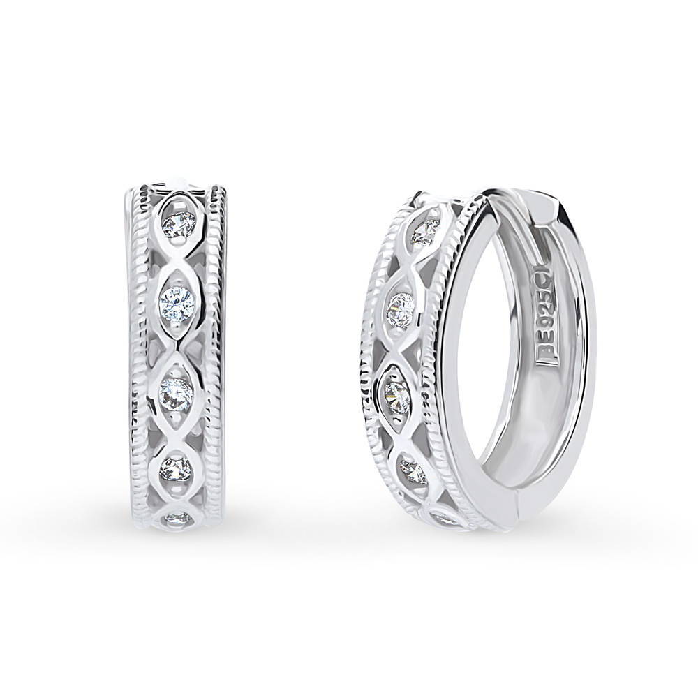 Woven CZ Medium Hoop Earrings in Sterling Silver 0.63"