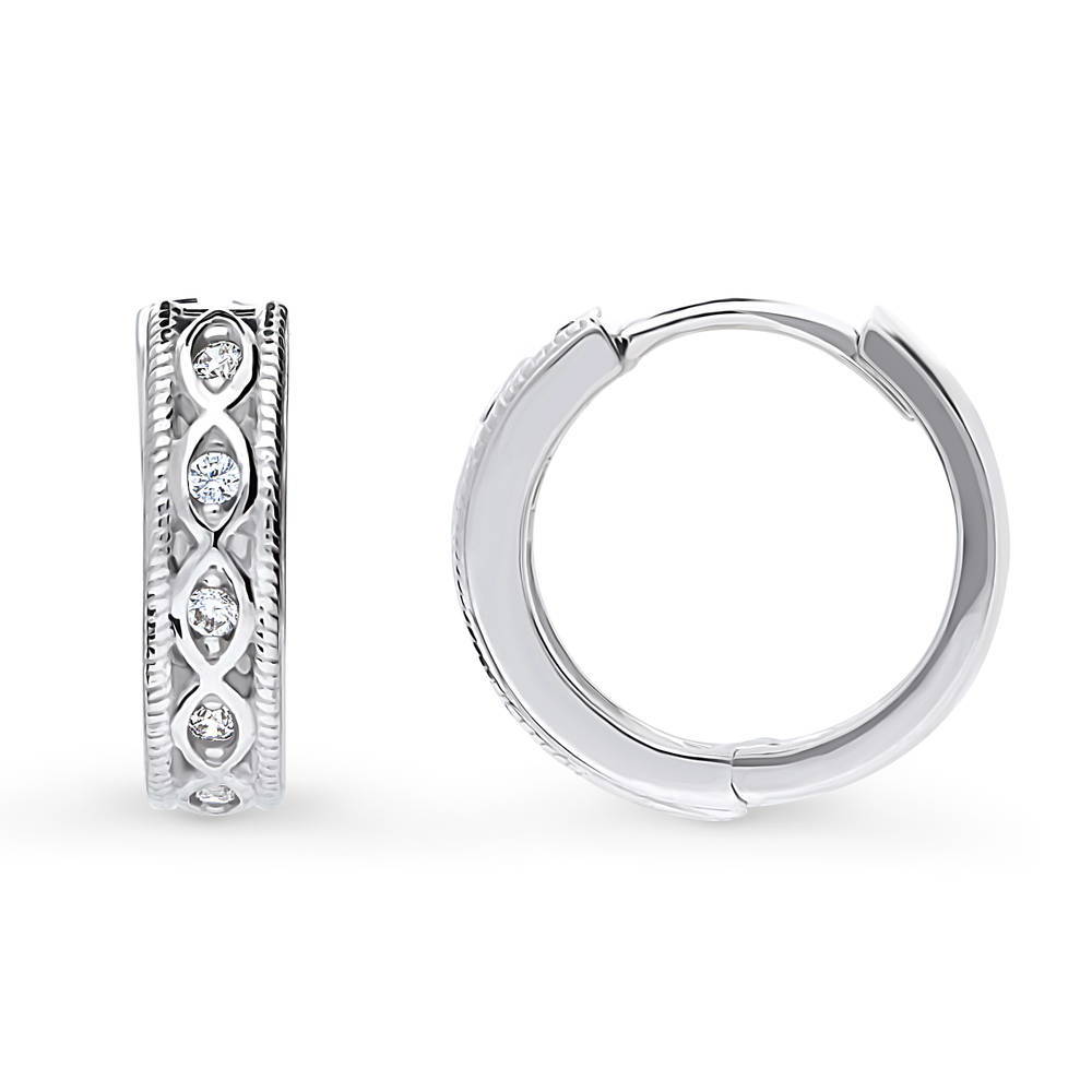 Woven CZ Medium Hoop Earrings in Sterling Silver 0.63"