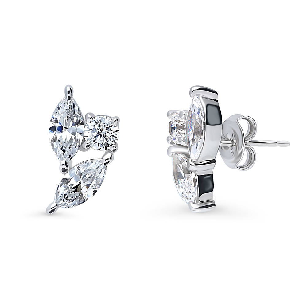 3-Stone Cluster Marquise CZ Stud Earrings in Sterling Silver