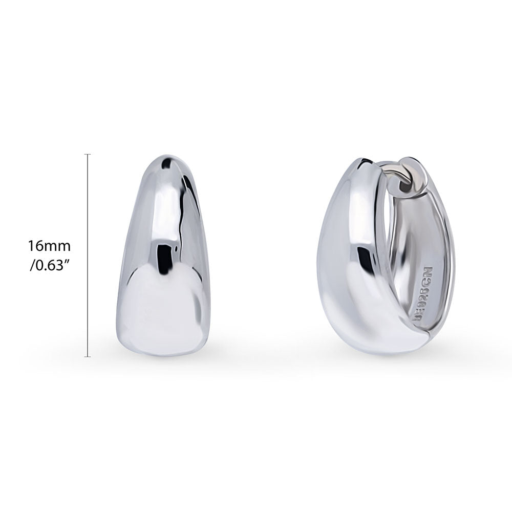 Oval Dome Medium Huggie Earrings in Sterling Silver 0.63"