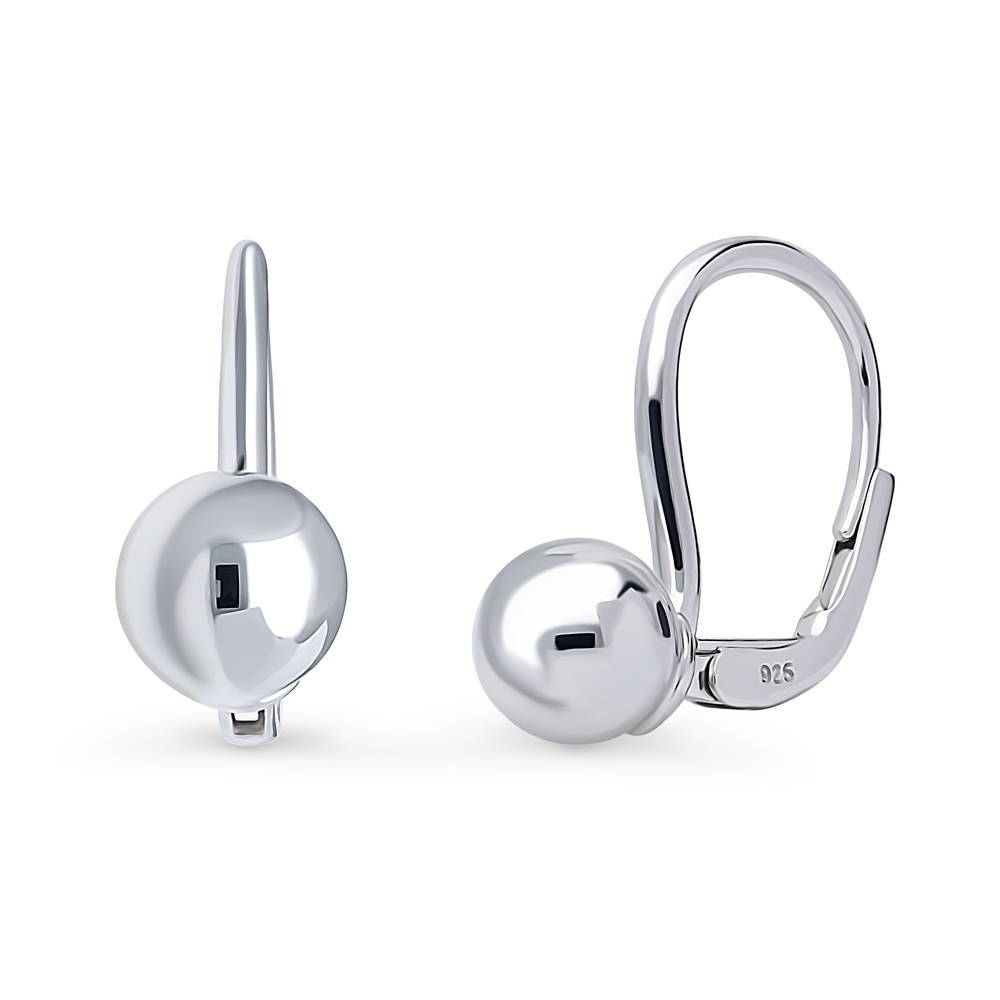Ball Bead Leverback Dangle Earrings in Sterling Silver