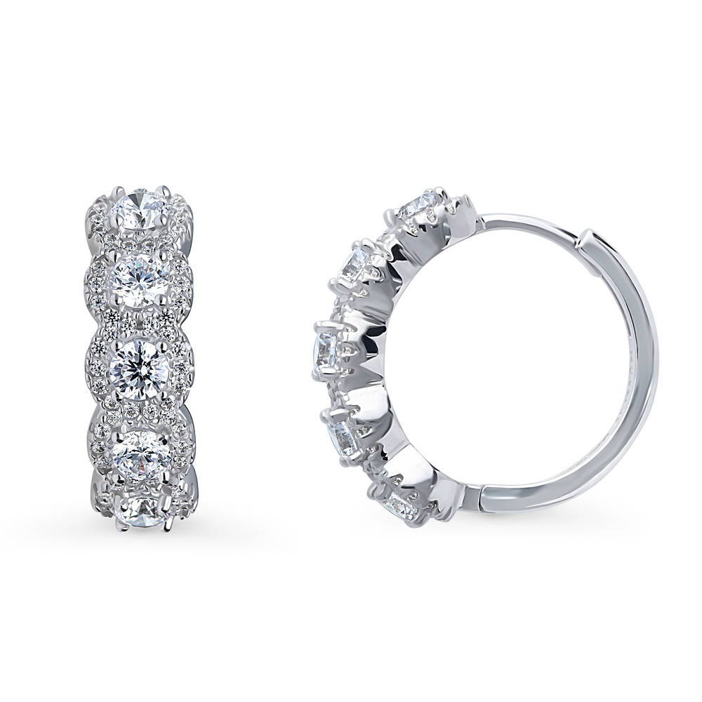 5-Stone 7-Stone CZ Necklace and Hoop Earrings Set in Sterling Silver