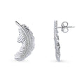 Front view of Feather CZ Necklace and Earrings in Sterling Silver, Rhodium Plated