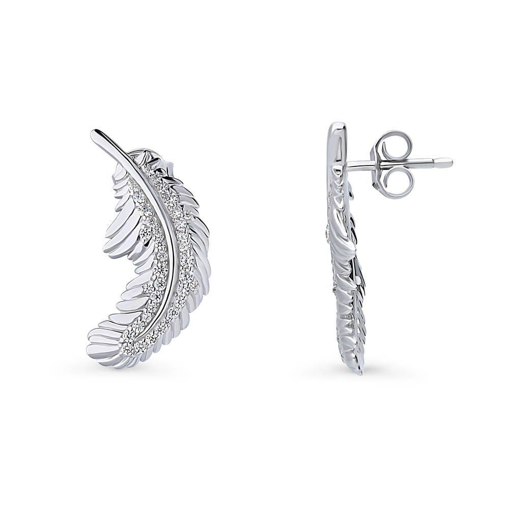 Feather CZ Necklace and Earrings Set in Sterling Silver