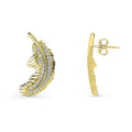 Front view of Feather CZ Necklace and Earrings in Sterling Silver, Yellow Gold Flashed