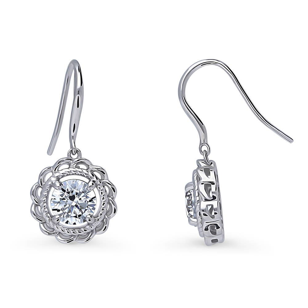 Solitaire Woven 2.5ct Round CZ Fish Hook Earrings in Sterling Silver