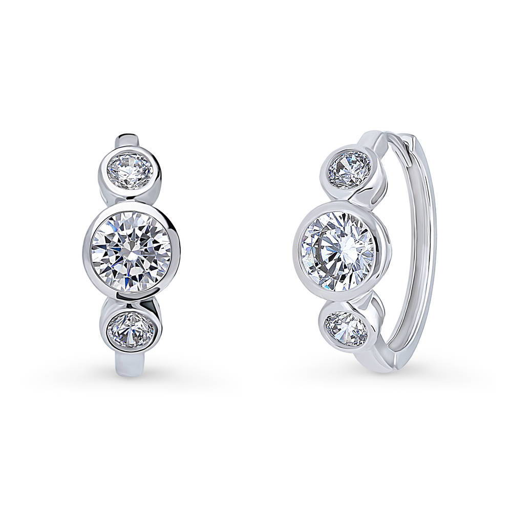 3-Stone Round CZ Necklace and Hoop Earrings Set in Sterling Silver, 4 of 9