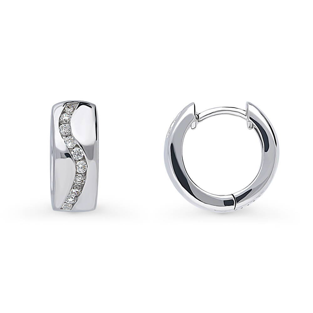 Wave CZ Small Huggie Earrings in Sterling Silver 0.56"