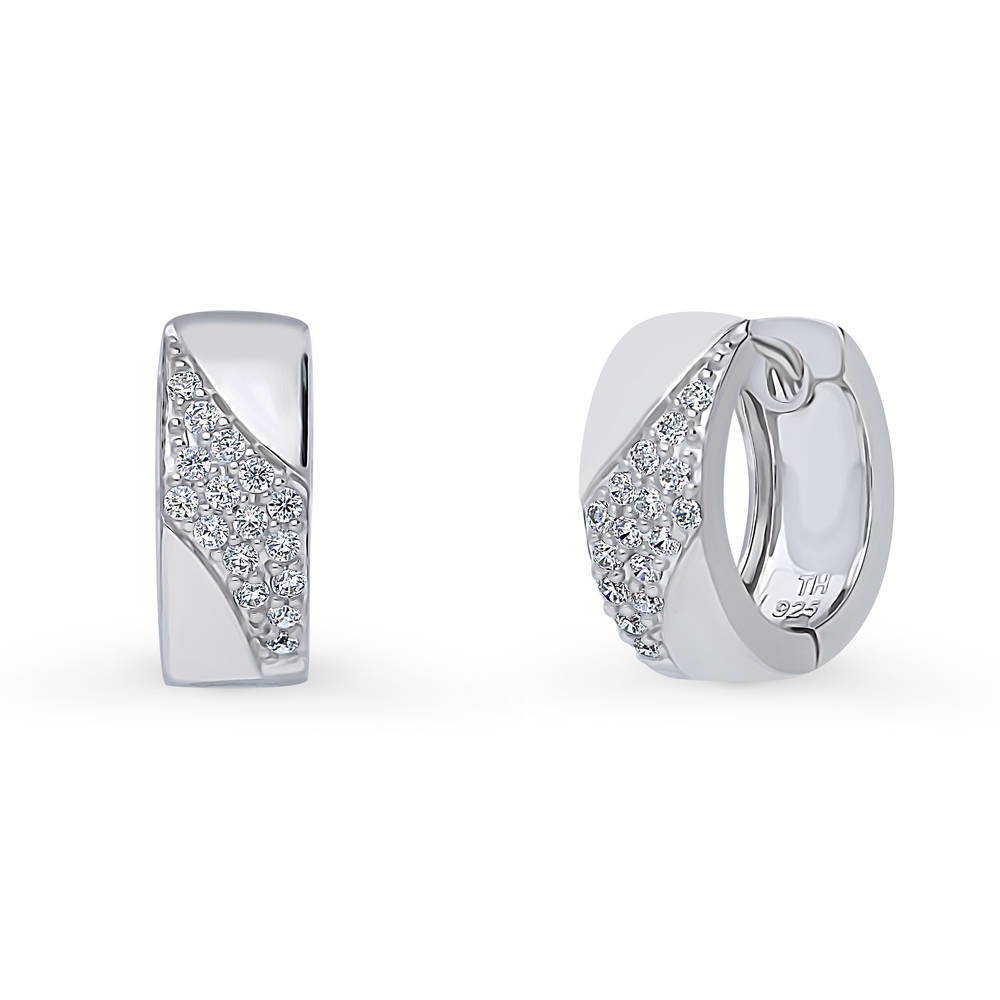 Wave CZ Small Huggie Earrings in Sterling Silver 0.55"