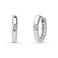 Solitaire CZ Small Hoop Earrings in Sterling Silver, 0.55 inch