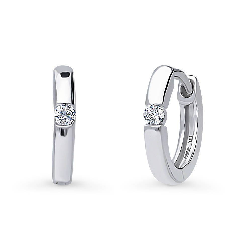 Solitaire Round CZ Hoop Earrings in Sterling Silver 0.12ct, 2 Pairs